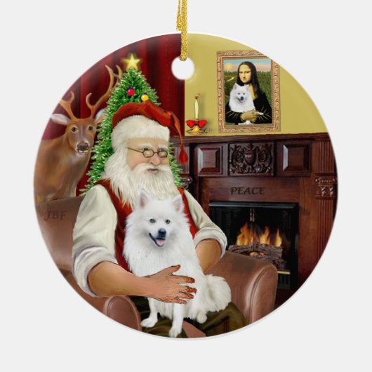 Santa - Amerikaanse Eskimo hond Keramisch Ornament (Achterkant)