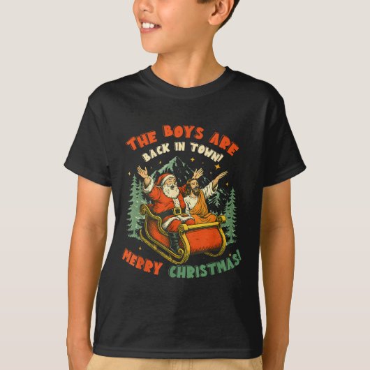 Santa &amp; Jesus Back In Town Merry Christmas, Ho T-shirt (Voorkant)