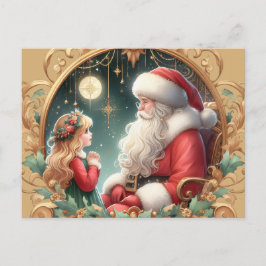 Santa and a little girl, red & gold Postcard Briefkaart