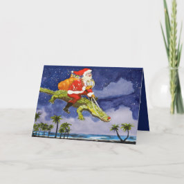 Santa and Alligator Folded Holiday Card Feestdagen Kaart