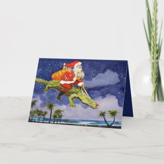 Santa and Alligator Folded Holiday Card Feestdagen Kaart (Voorkant)