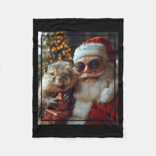 Santa And Beaver Selfie Funny Christmas Design  Fleece Deken (Voorkant)