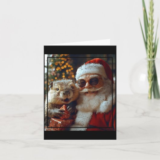 Santa And Beaver Selfie Funny Christmas Design  Kaart (Voorkant)