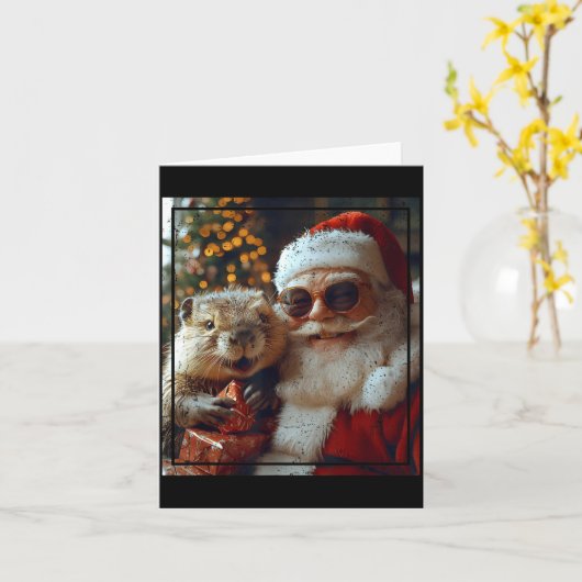 Santa And Beaver Selfie Funny Christmas Design  Kaart (Gele Bloem)