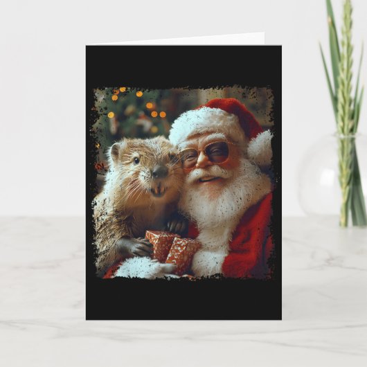 Santa And Beaver Selfie Funny Christmas Design  Kaart (Voorkant)