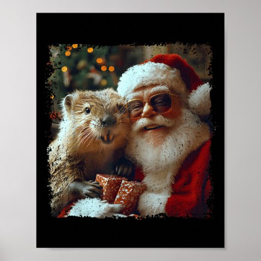 Santa And Beaver Selfie Funny Christmas Design Poster (Voorkant)