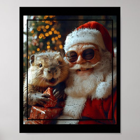 Santa And Beaver Selfie Funny Christmas Design Poster (Voorkant)