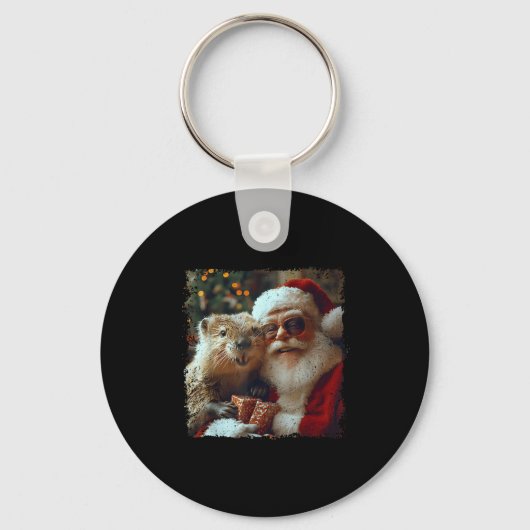 Santa And Beaver Selfie Funny Christmas Design  Sleutelhanger (Voorkant)