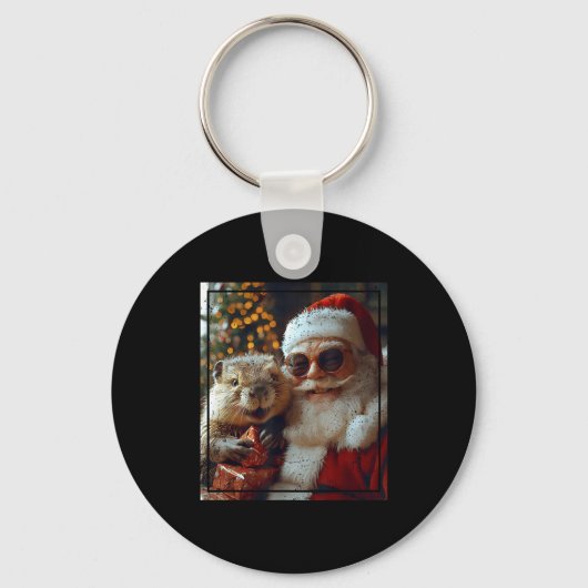 Santa And Beaver Selfie Funny Christmas Design  Sleutelhanger (Voorkant)