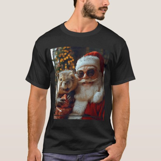 Santa And Beaver Selfie Funny Christmas Design  T-shirt (Voorkant)