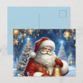 Santa and Christmas tree, blue & gold Briefkaart (Voorkant / Achterkant)
