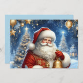 Santa and Christmas tree, blue & gold Feestdagenkaart (Voorkant / Achterkant)