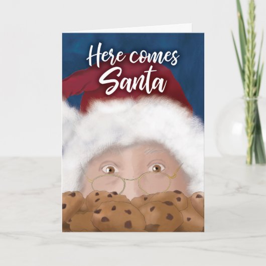 Santa and Cookies Watercolor Christmas Card Kaart (Voorkant)