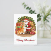 Santa and Corgi Christmas Postcard Briefkaart (Staand voorkant)