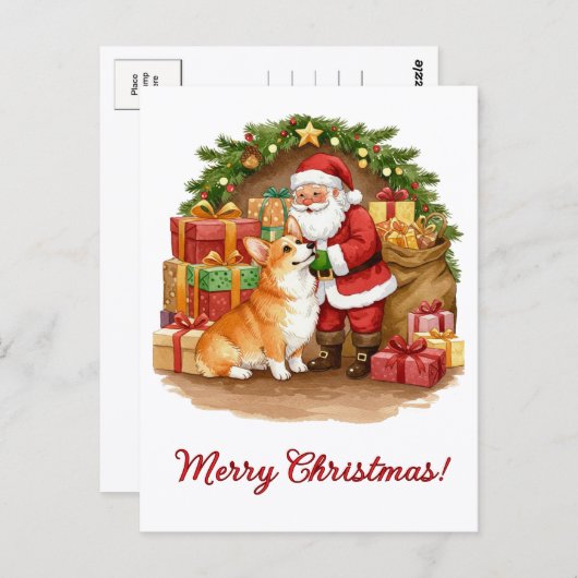 Santa and Corgi Christmas Postcard Briefkaart (Voorkant / Achterkant)