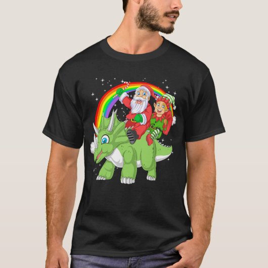 santa and elf riding triceratops t-shirt (Voorkant)