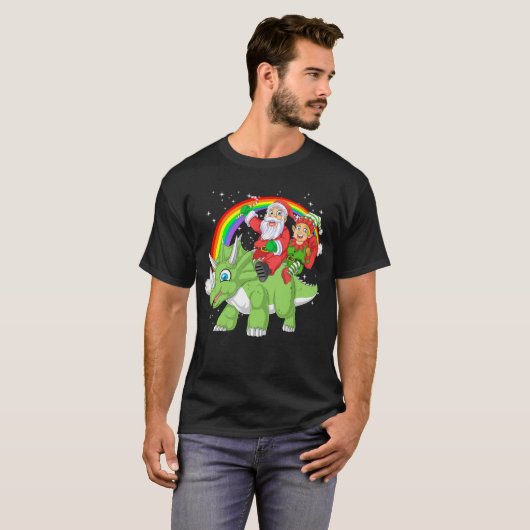 santa and elf riding triceratops t-shirt (Voorkant volledig)