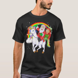 santa and elf riding unicorn t-shirt