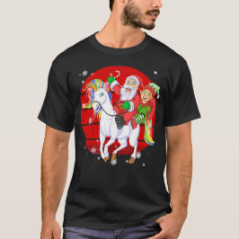 santa and elf riding unicorn t-shirt