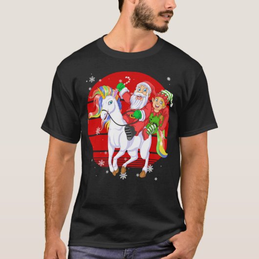 santa and elf riding unicorn t-shirt (Voorkant)