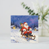 Santa and Elf Sledding on Christmas Eve Feestdagenkaart (Staand voorkant)