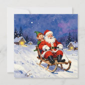 Santa and Elf Sledding on Christmas Eve Feestdagenkaart (Voorkant)