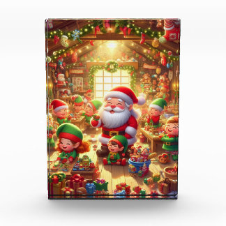 Santa and His Cute Little Elves in His Workshop Fotoblokken