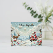Santa and His Reindeer in Snowy Landscape Feestdagenkaart (Staand voorkant)