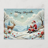 Santa and His Reindeer in Snowy Landscape Feestdagenkaart (Voorkant)