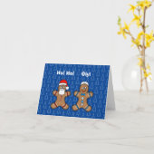 Santa and Jewish Gingerbrood Man Chrismukkah Card Kaart (Gele Bloem)