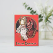 Santa and Krampus Postcard Feestdagenkaart (Staand voorkant)