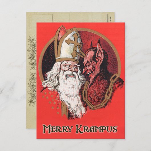 Santa and Krampus Postcard Feestdagenkaart (Voorkant / Achterkant)