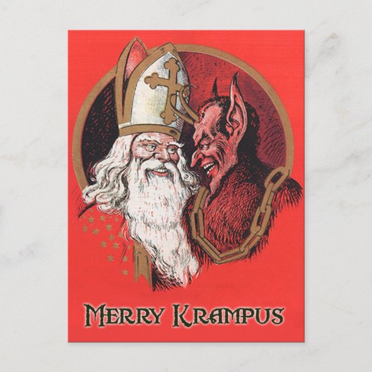 Santa and Krampus Postcard Feestdagenkaart (Voorkant)