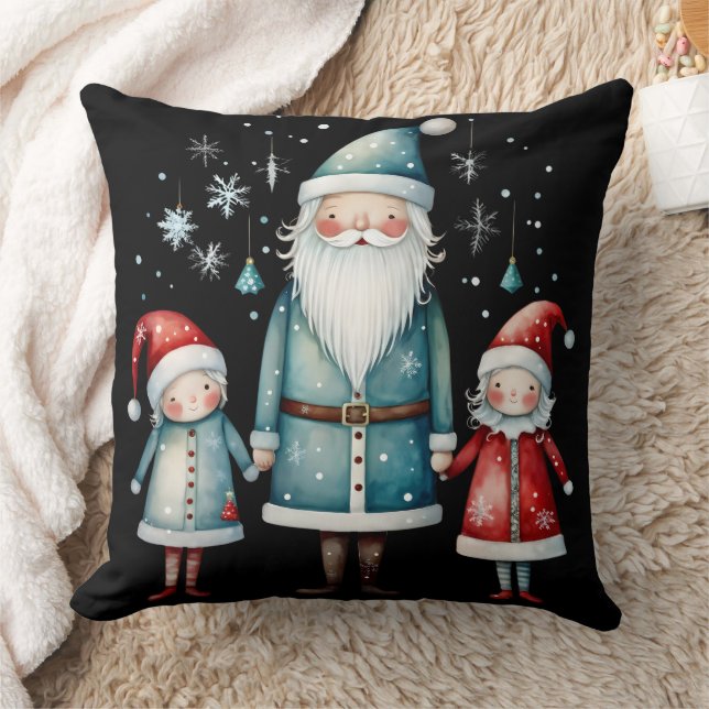 Santa and Little Helpers Throw Pillow Kussen (Deken)