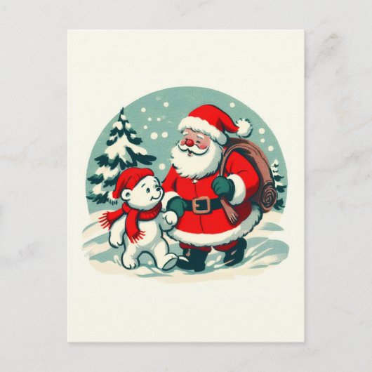 Santa and little polar bear briefkaart (Voorkant)