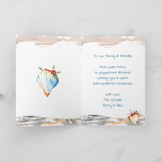 Santa and Reindeer at Beach Personalized Christmas Feestdagen Kaart (Binnen)