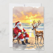 Santa and Reindeer at Beach Personalized Christmas Feestdagenkaart (Voorkant)