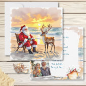 Santa and Reindeer at Beach Personalized Christmas Feestdagenkaart
