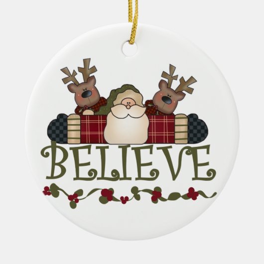 Santa and Reindeer Believe Keepomwille Ornament (Voorkant)