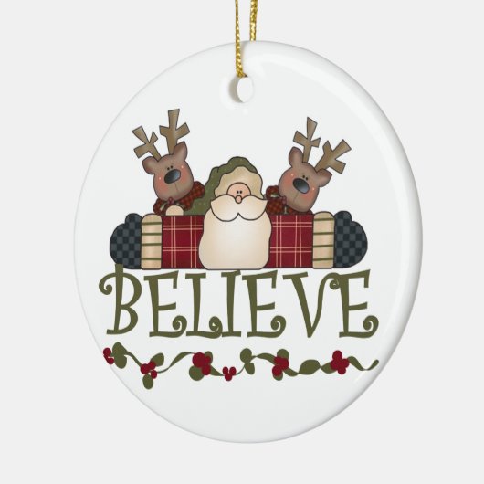 Santa and Reindeer Believe Keepomwille Ornament (Links)