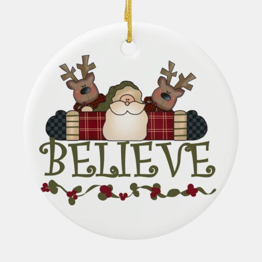 Santa and Reindeer Believe Keepomwille Ornament (Achterkant)