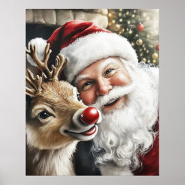 Santa and Reindeer Christmas Poster