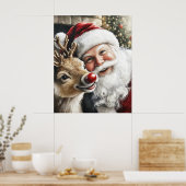 Santa and Reindeer Christmas Poster (Keuken)