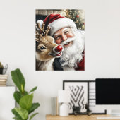 Santa and Reindeer Christmas Poster (Thuiskantoor)