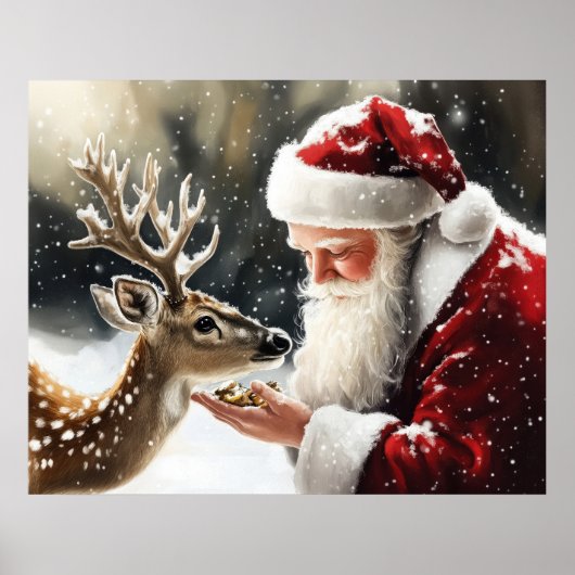 Santa and Reindeer Christmas Wall Art Poster (Voorkant)