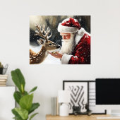 Santa and Reindeer Christmas Wall Art Poster (Thuiskantoor)