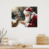 Santa and Reindeer Christmas Wall Art Poster (Keuken)
