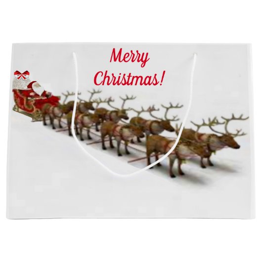 Santa and Reindeer Gift Bag Groot Cadeauzakje (Voorkant)