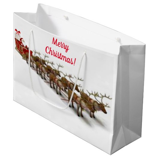 Santa and Reindeer Gift Bag Groot Cadeauzakje (Voorkant Gekanteld)