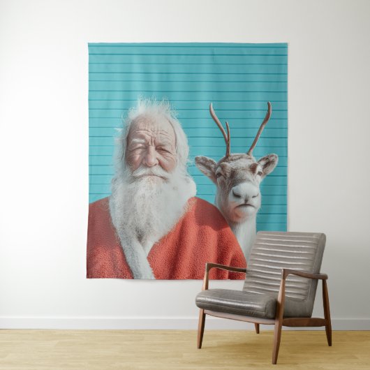 Santa and Reindeer Holiday Duo Wandkleed (In situ)